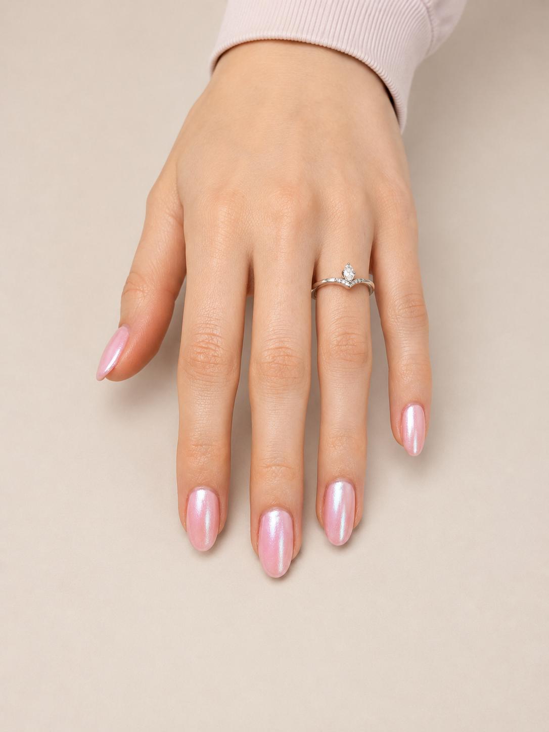Pearlescent pink chrome manicure